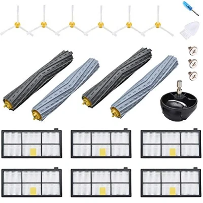Image de JoyBros Accessoire pour iRobot Roomba 800 900 980 960 971 895 860 824 880 2x Filtre HEPA 6x brosses latérales 4x Brosse à Rouleau 1x Roue Avant pièces de Rechange