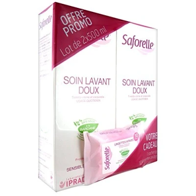 Image de Saforelle Soin Lavant Doux Lot de 2 x 500 ml + 1 Sachet Lingettes Intimes Offert