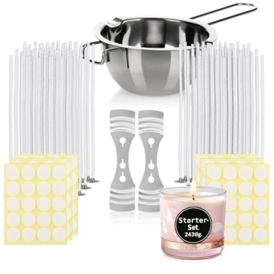 Image de com four® Ensemble de Fabrication Bougies 243 pièces mèches Bougie, Pot Fusion, Support mèche et Autocollants pour la (243 kit démarrage)