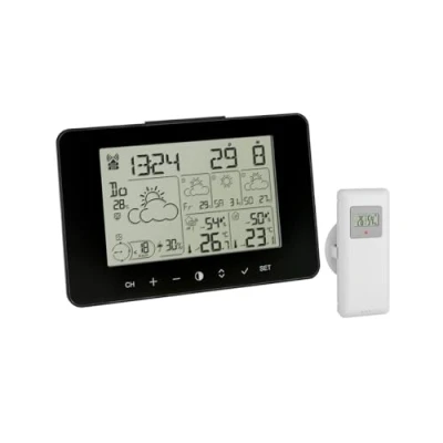 Image de TFA Dostmann Centre d&#039;information météorologique METEOTIME PRIMO, 35.1156.01, station météorologique, pour 90 régions météorologiques d&#039;Europe, avec probabilité de pluie, vitesse du vent, noir