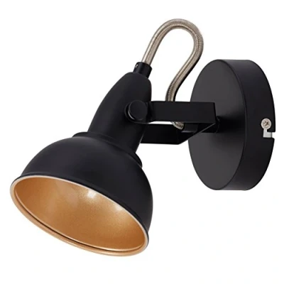 Image de Briloner Leuchten 2049 015 Spot 2 en 1 plafonnier ou applique murale luminaire style vintage métal noir &amp; or mat douille E14 40 W max. 15.6 x 10 cm