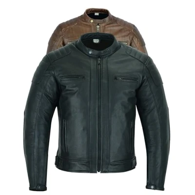 Image de Texpeed Veste de moto en cuir pour homme Homologué blouson été/hiver tourisme avec protection véritable biker CE armor (EN 1621 1) Design cousu matelassé Noir 3XL