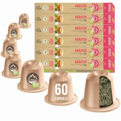 Image de La Natura Lifestyle Thé aux herbes bio capsules 100% industrielles compostables² Respectueux de l&#039;environnement 60