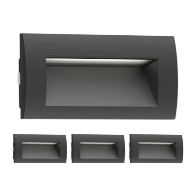 Image de ledscom.de 4 pièces LED encastrées au mur ZIBAL, downlight pour l&#039;extérieur, IP65, noir mat, 140 x 70mm, 3,3 W, 209lm, blanc chaud