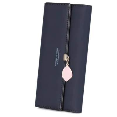 Image de RRANCharltu Portefeuille Femme Longue Porte Cartes Monnaie à glissière avec Feuille Pendentif en PU Cuir, 10 Emplacements pour Cadeau de Noël Saint Valentin (Bleu Saphir)