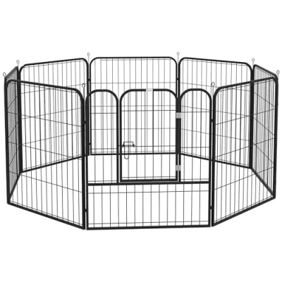 Image de PawHut Luxe Parc enclos modulable Acier époxy Porte verrouillable pour Chiens, Lapins, rongeurs, Petits Animaux, intérieur et extérieur (Noir, 80x80cm, 8)