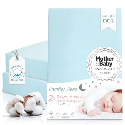 Image de Chicco Nexttome draps de berceau 51 x 85 cm entièrement drap housse et 100 % coton bio naturel Bleu lot 2 Tutti Bambini Cozee ultra doux confortables