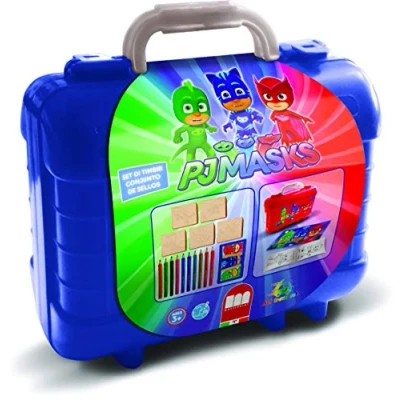 Image de Multiprint Valise Travel Set PJ Mask, Made in Italy, Livre de Coloriage, avec Puzzles et Crayons, Tampons Enfants, en Bois Caoutchouc Naturel, Encre Lavable non Toxique, Idée Cadeau, Art.42954