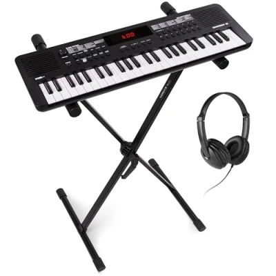Image de Max Rhapsody49 Clavier Électronique 49 Touches avec Casque Audio et Stand, Synthétiseur Enfant, Différents Modes d&#039;Apprentissage, Deux Haut parleurs intégrés, Idéal pour Démarrer votre Apprentissage