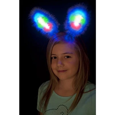 Image de Smiffys Oreilles de lapin, lumineuses, bleues, marabou, avec LED multi couleurs