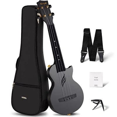 Image de Enya Ukulele Soprano Nova U Mini Simple 21 Pouces Ukulélé de voyage en fibre carbone avec Kit Débutant Comprenant étui, Sangle, Capodastre et Cordes (Noir)