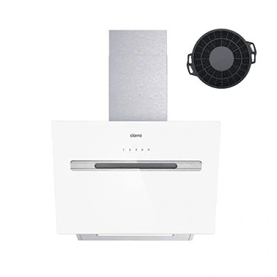 Image de CIARRA ASS6736G A+++ Hotte Inclinée 60cm 700m3/h 4 Vitesses Fonction Booster Contrôle WIFI + APP avec Filtre à Charbon Éclairage LED Blanc
