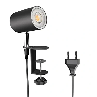 Image de ledscom.de Lampe à pince WAIKA, interrupteur, noir mat, incl. ampoule LED GU10, 468lm blanc chaud