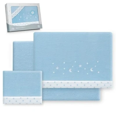 Image de Interbaby Underzy Parure de lit 100% Polyester avec Drap Housse, Plat et taie d&#039;oreiller Motif Lune Bleu 60 x 120 cm