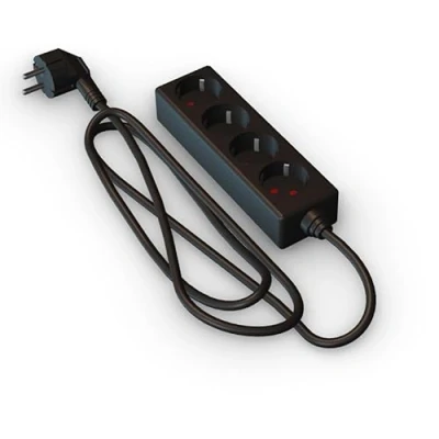 Image de Multiprise Noire à 4 Prises Schuko sans Interrupteur, 3 m H05VV F 3G1,5 m㎡, Base