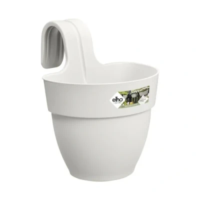 Image de Elho Vibia Campana Easy Hanger S 21 Planteur pour Balcon &amp; Extérieur Ø 20.5 x H 26.5 cm Blanc/Blanc Soie