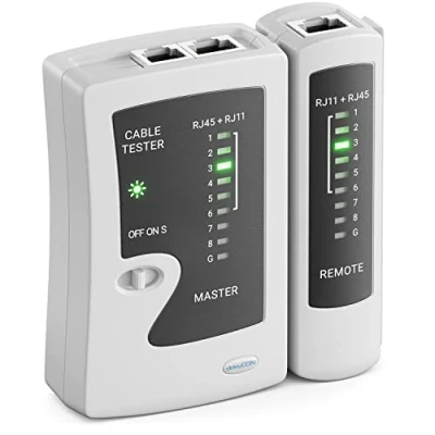 Image de deleyCON Testeur de Câbles Réseau RJ11 RJ12 RJ45 ISDN LAN Câble Patch CAT6 CAT7 CAT8 Cordon Câblage Gris