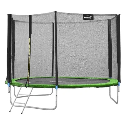 Image de Hauki Trampoline d&#039;Extérieur, Ø 305 cm, Vert, Certifié GS, de Jardin Rond pour Enfants, jusqu&#039;à 150 kg, Kit Complet avec Filet Sécurité, Échelle, Couverture Bord, Barres Rembourrées
