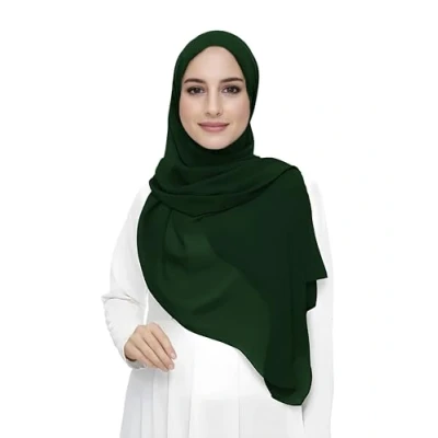 Image de Lina &amp; Lily Écharpe Hijab pour Femme Musulmane en Mousseline Rectangles, Tissu Léger et Fluide (Vert Foncé)