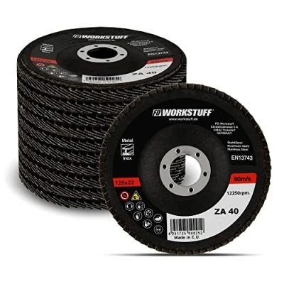 Image de Jeu de disques éventail FD Workstuff Premium │ bleu 10 pièces diamètre 125 mm pack mixte (2 x grain 40/60, 3 80/120 chacun) acier inoxydable abrasifs