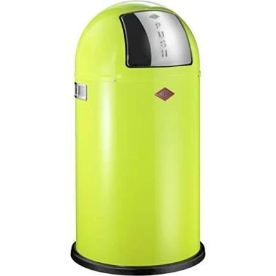 Image de Wesco Grande Poubelle Design Retro de Allemagne PUSHBOY Limegreen/Citrons Vert avec clapet 50 litr