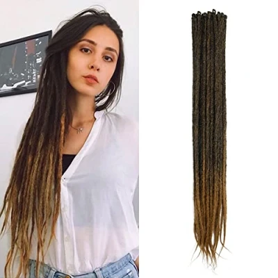 Image de Extensions de Dreadlocks Synthétiques Minces 0,6 cm Faites à la Main 20 Pouces Brins Cheveux au Crochet Longues Tresses Style Hip Hop Doux Dreads Cheveux, MT1B 27#