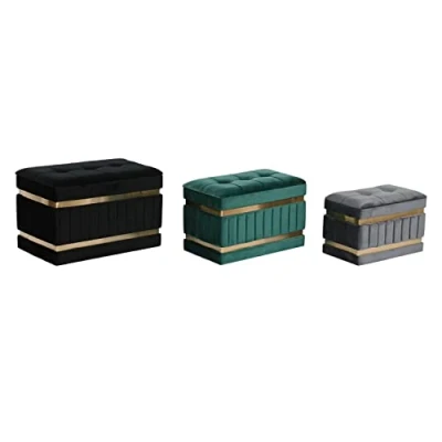 Image de banquette noir doré vert gris foncé bois mdf 70 x 40 43 cm
