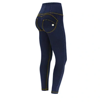 Image de FREDDY WR.UP WR.UP® Longueur 7/8 Super Skinny Taille Haute, Effet Galbant, Jeans Sombre Couture Jaune, Medium
