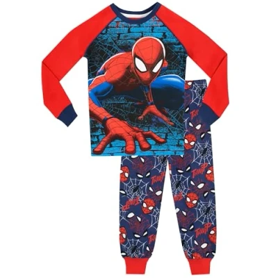 Image de Spiderman Pyjama Ensembles de Garçon Marvel Manche Longue pour Enfants Bien Ajusté Bleu 7 8 Ans