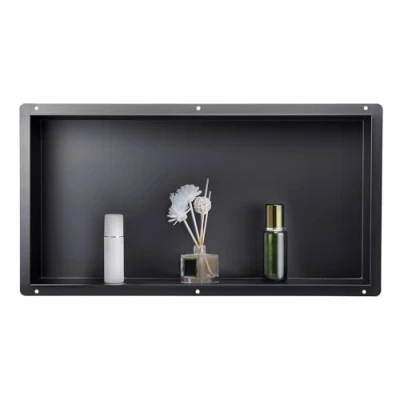 Image de VEVOR Niche Douche Encastrable, 10,2x33x63,5 cm, Murale Acier Inoxydable sans Cadre, Étagère Salle de Bain Étanche, Facile à Nettoyer, pour Stockage Savon Shampoing Bains, Noir