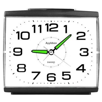 Image de Ayybboo Réveil Matin à Piles Retro Silencieux sans Tic Tac, Grand Cadran Original Analogique Quartz Alarme Vintage Lumineux Snooze Chevet