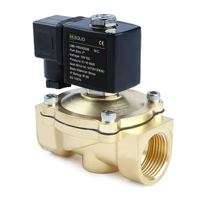 Image de U.S. Solid Électrovanne en laiton G 1&quot; 12 V DC normalement fermée NC 10 bar, vanne électrique pour eau, air, diesel, kérosène, essence
