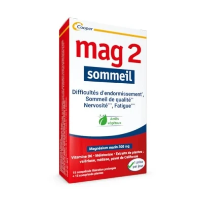 Image de MAG 2 Sommeil à base de magnésium marin 300mg, mélatonine 1,9mg et extraits plantes complément alimentaire 30 comprimés