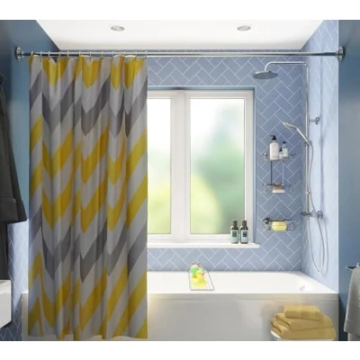 Image de Croydex Jaune et Gris Chevron Rideau de Douche en Textile avec Hygiene &#039;n&#039; Clean, Jaune/Gris
