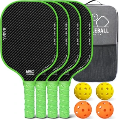 Image de BAGAIL Ensemble de Raquettes Pickleball, Pickleball avec 4 Balles, Légères Absorption des Chocs élevée Ergonomique, Adaptées aux Jeux en Intérieur et Extérieur
