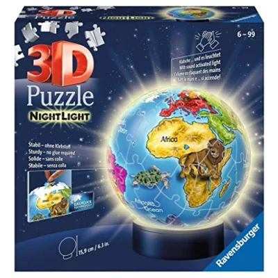 Image de Ravensburger Puzzle 3D Ball illuminé Globe terrestre A partir de 6 ans 72 pièces numérotées à assembler sans colle Socle lumineux inclus 12184