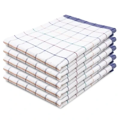 Image de ZOLLNER Set de 5 torchons, Coton, env. 50x70 cm, 170g/m², Bleu à Carreaux