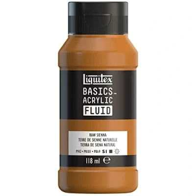 Image de Liquitex 8870407 Basics Fluid Peinture acrylique à consistance fluide, séchage rapide, résistante la lumière, imperméable, base d&#039;eau, Flacon de 118 ml, Terre Sienne Naturelle