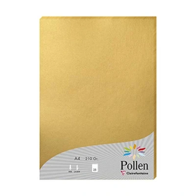 Image de Clairefontaine 24390C Étui de 25 Feuilles Format A4 (21x29,7cm) 210g/m² Coloris Or Papier d&#039;Invitation Evènements et Correspondance Gamme Pollen Premium Lisse
