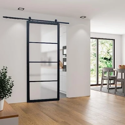 Image de porte coulissante intérieure en verre, 90x215 cm,Schulte, verre de sécurité, système ouvert double softclose,décor industriel