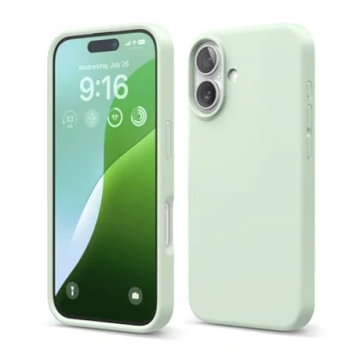 Image de elago Coque Silicone Liquide Premium Compatible avec iPhone 16 Étui, Housse de Protection Intégrale, Antichoc, Étui Mince, Doublure en Microfibre Antirayures (Menthe Douce)