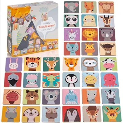 Image de Jeu de mémoire Cartes Memo² avec Jolies Paires d&#039;animaux ; Jouets éducatifs pour Enfants à partir 2 Ans en Bois (Classique 72 Cartes)