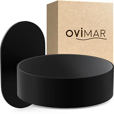 Image de ovimar Porte sèche Cheveux Kvitoya Acier Inoxydable Noir Mat avec Montage Mural sans percer Rembourrage à Coller Support pour dans la Salle de Bains