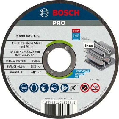 Image de Bosch Accessories 2608603169 Disque à tronçonner moyeu plat standard for inox rapido WA 60 T BF 115 mm 22,23 1,0