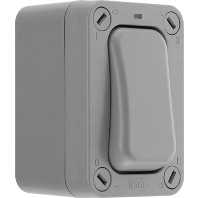 Image de BG Electrical WP12S Interrupteur mural simple d&#039;extérieur avec indicateur LED Résistant aux intempéries Gris Nexus Storm 2 voies 20 A IP66