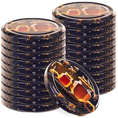 Image de KADAX Lot de 20 couvercles à visser Diamètre : 82 mm En métal Avec 6 dents d&#039;encliquetage Couvercle rechange pour les bocaux conserve Motif miel