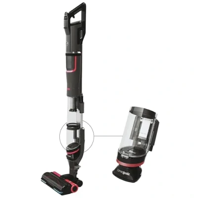 Image de Hoover HFX10H Aspirateur Balai sans Fil, Puissant Mode Turbo 131AW avec Système Innovant Corner Genie pour Nettoyer Bords et Angles, Brosse Anti Twist Eclairage LED, Gris Titane Cerise Magenta