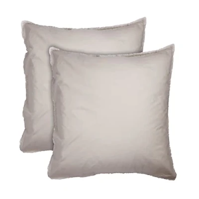 Image de MATT &amp; ROSE Taies d&#039;oreiller 65x65 cm Lot de 2 Unies à Franges Coton LAVÉ 100% Lavé Couleur Lin Oeko TEX