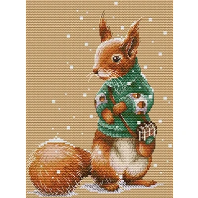 Image de Awesocrafts Point de Croix Kit Complet Estampé, Écureuil d&#039;hiver Estampillé 11CT 3 brins 27x37cm Broderie Imprimé