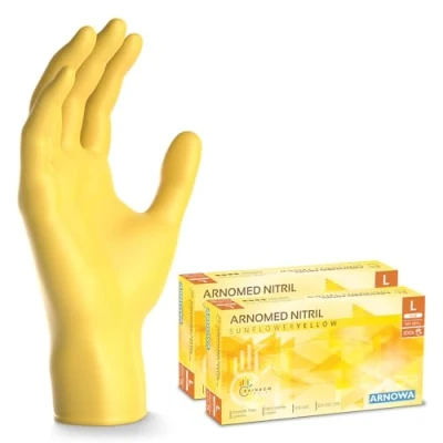 Image de ARNOMED gants jetables jaune, nitrile taille L, gant jetable 200 pièces (2 boîtes), en non poudrés &amp; sans latex, cuisine, a usage unique XS, S, M L